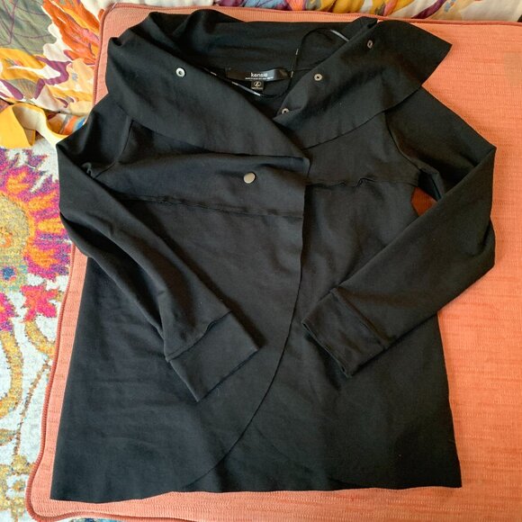 Kensie Black Draped Snap Cardigan | L | Cozy Layering Essential - Picture 2 of 9